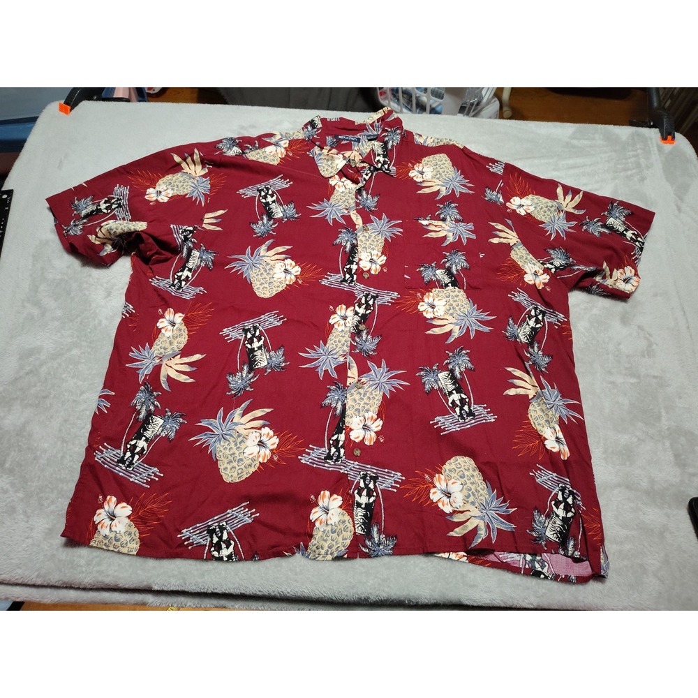 Puritan Tropical Shirt Men‎ 3XL Burgundy Cruise Palms Pineapple Vacation Island